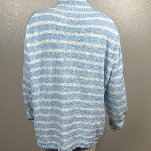 women’s J. Crew stripped blue cotton sweater cozy light weight mock neck XL SOFT - Picture 4 of 9
